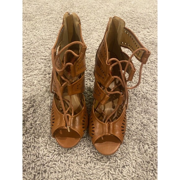 Bongo High Heel Lace Up Gladiator Tan/Brown Leather Heels Size 6 - Picture 2 of 7